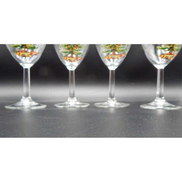 Spode Christmas Tree Wine Water Glasses Goblets Gold Trim 7-1/2 Inch Set of 4 - Picture 10 of 13